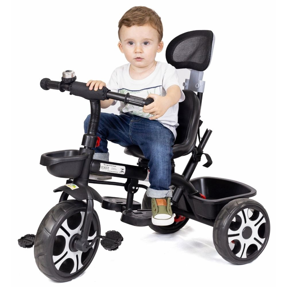 Triciclo Infantil com Capota Haste Empurrador com Pedal Motoca 2