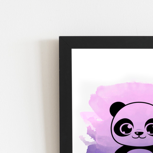 Panda Desenho Animais Roxo Quadro Moldura Branca 60x40cm - Loja PlimShop