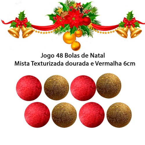 Jogo de Bolas Decorativa Vermelha Texturizada/Glitter - 8cm