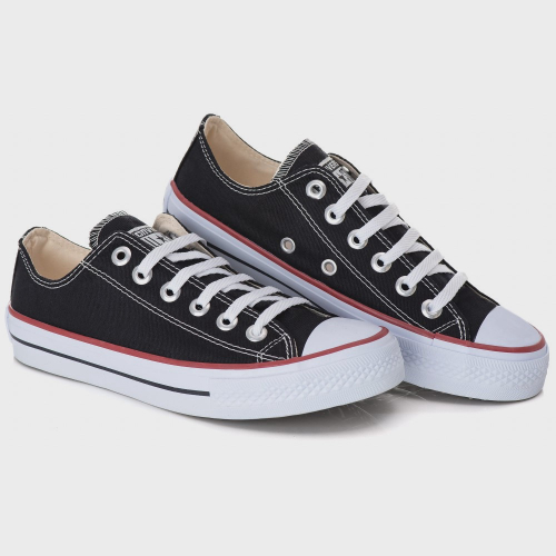 Tenis All Star Preto Sola Preta Couro Cano Baixo Masculino All