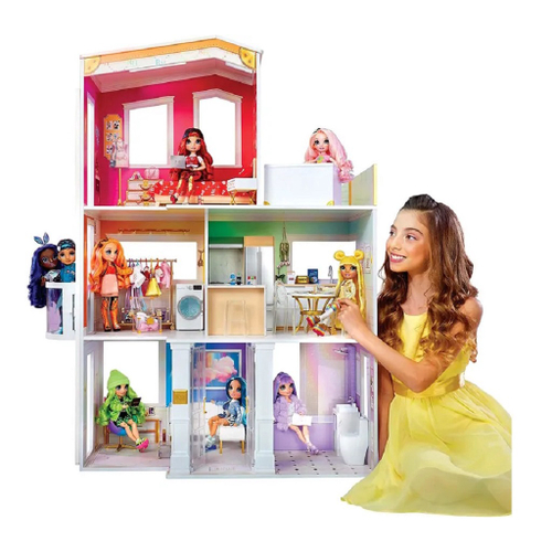 Casa da Barbie de 3 andares com guarda-sol pop-up, multicolorida