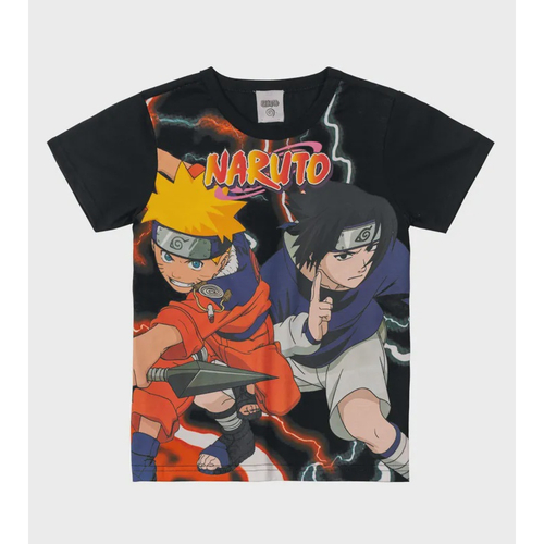 Camiseta Infantil Menino Naruto Estampa Frontal Sasuke Manga Curta Laranja