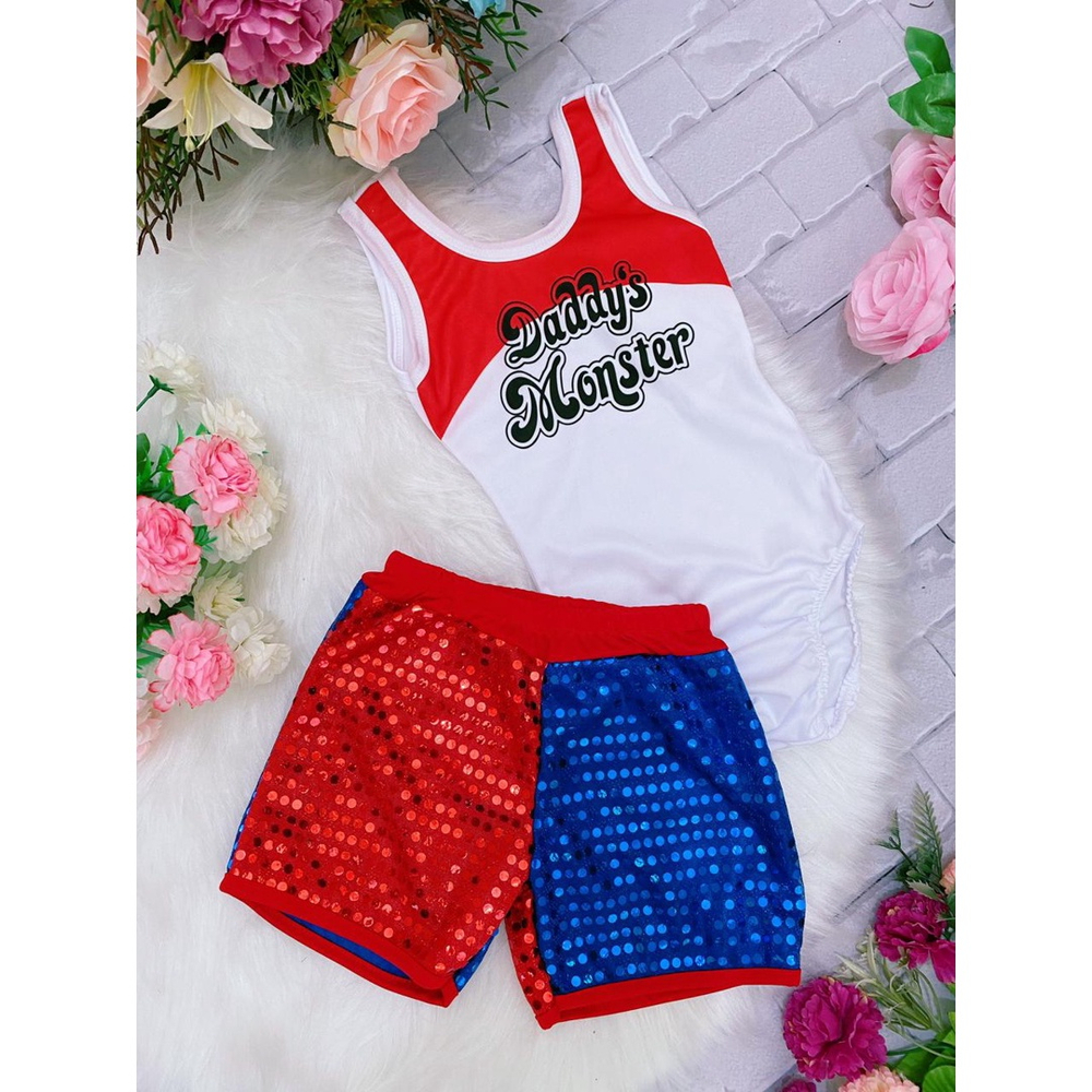 FANTASIA INFANTIL ARLEQUINA BRILHO BODY E SHORTS