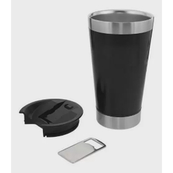 Copo Térmico de Cerveja em Aço Inox com tampa e Abridor 473ml - Preto é boa?