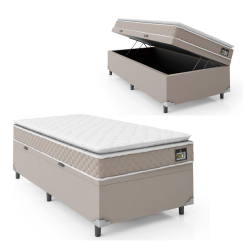 Cama Box Baú Solteiro Colchão D45 com Pillow Top Hellen Strong Bege Suporta até 150kg por Pessoa Menor preço em Cama Box Baú Solteiro Colchão D45 com Pillow Top Hellen Strong Bege Suporta até 150kg por Pessoa