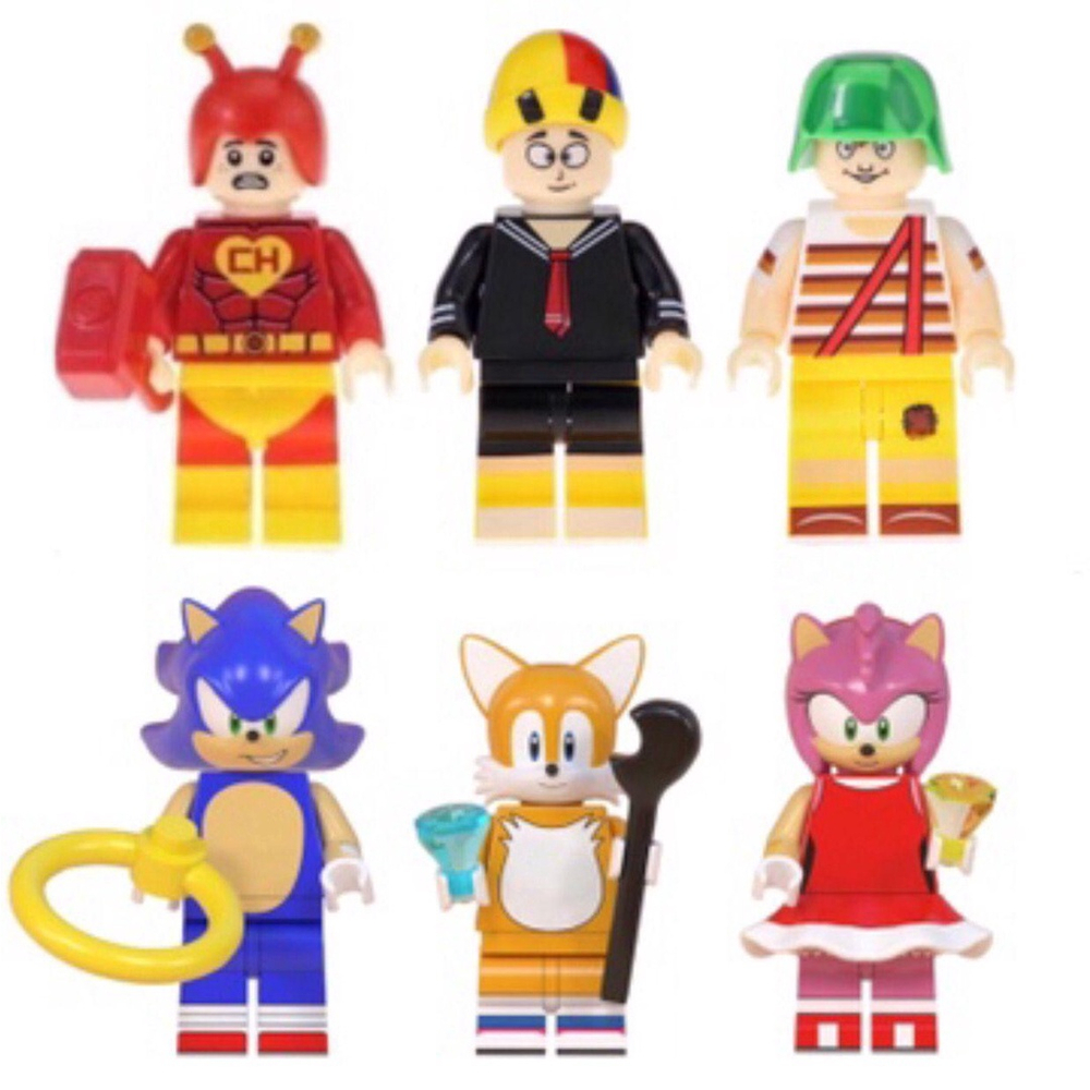 Boneco Bloco Montar Turma do Sonic Kit 7 Personagens