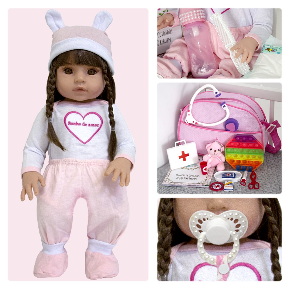 Boneca Bebe Reborn 100% Silicone Realista Luxo Com Itens