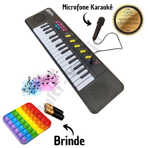 Teclado Musical Infantil com Microfone Preto no Atacado