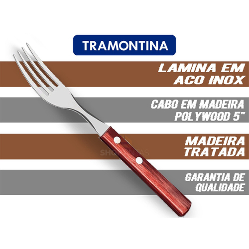 Conjunto de Garfos de Mesa Tramontina 6 Peças em Aço Inox e Cabos em  Madeira Polywood Vermelho - Tramontina - 21102670