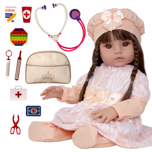 Boneca Bebe Reborn Realista Menina com Roupa Salmão e Itens no Shoptime