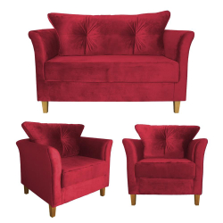 Kit Namoradeira + 2 Poltronas Aurora Suede Vermelho Takeda Estofados Menor preço em Kit Namoradeira + 2 Poltronas Aurora Suede Vermelho Takeda Estofados