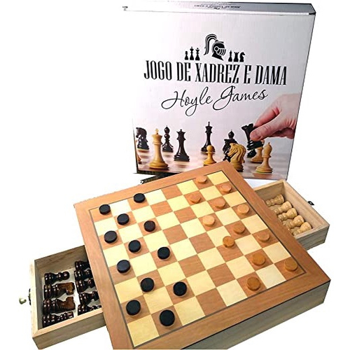 Jogo De Xadrez Dobrável Dama + Gamão Tabuleiro Madeira 29x29