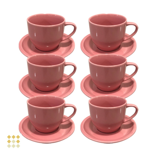 Jogo 6 Xicara Café Chá Porcelana Rosa 170ml