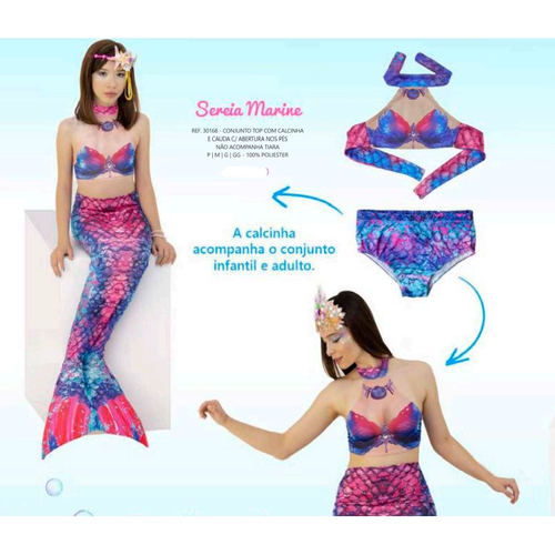 Fantasia Sereia Feminino Adulto Roupa Carnaval e Cauda Luxo