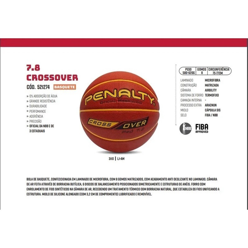 BOLA BASQUETE PENALTY 7.8 CROSSOVER X - Compre Agora