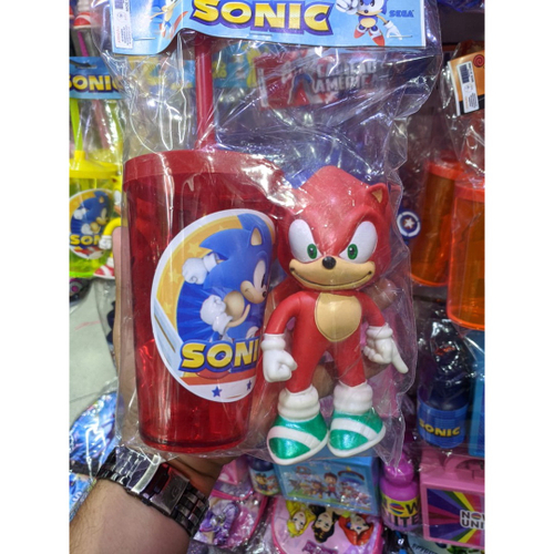 Copo + Boneco sonic vermelho - Ótimo para lembracinha de