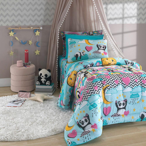 Jogo de Cama Infantil Menina Estampado Balão 3 Peças Tecido