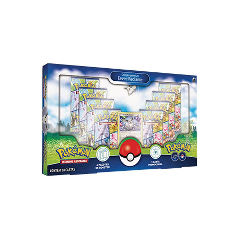 Box de Cartas - Pokémon GO - Eevee Radiante - Broche - 38 Cartas - Copag