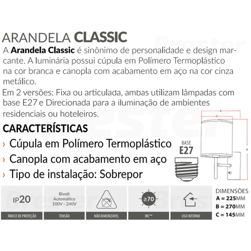 Arandela De Cama Para Leitura Classic C/ Haste Fixa