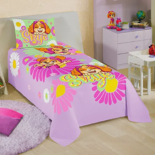 Jogo de Cama Lençol Solteiro Infantil Menina Patrulha Canina 2