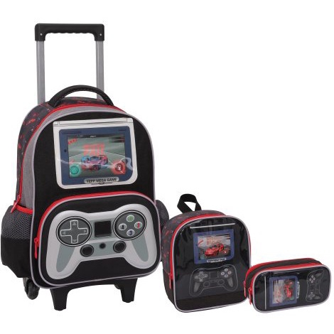 Kit Mochila Escolar Infantil Brancoala Games Rodinhas Tam G