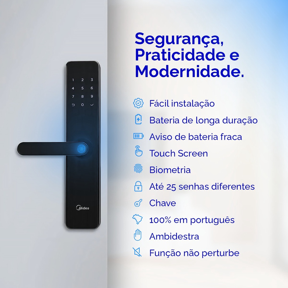 Fechadura Biometrica Digital SmartLock OnGrip Midea FDA21PD | Submarino