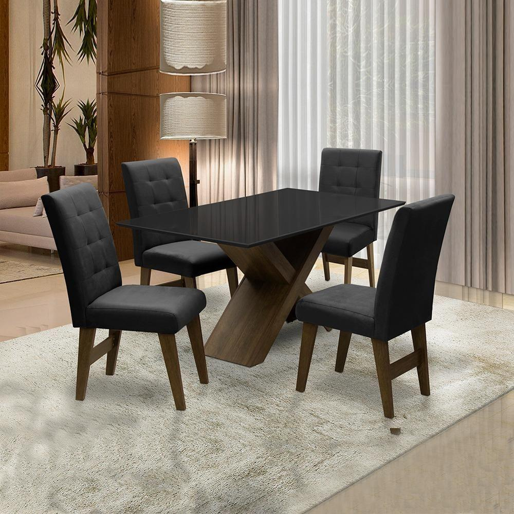 Conjunto Mesa de Jantar Preto Dubai 1,35m mdf com 4 Cadeiras Castanho /  Cacau em Promoção na Americanas