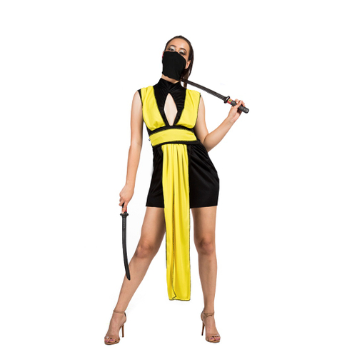 Fantasia de Ninja Feminina Mortal Kombat Com Vestido e Máscara na