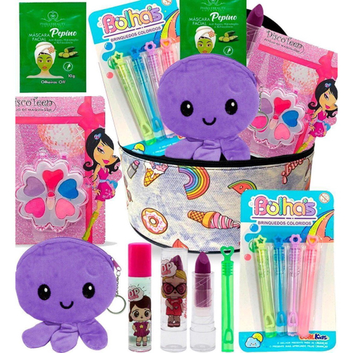 Kit de maquiagem infantil para meninas, conjunto completo de malas