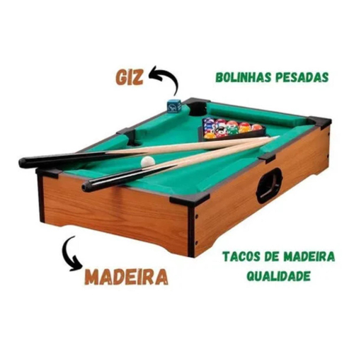 Mesa De Bilhar Sinuca Com Tacos Bolas De Madeira 2 Jogadores