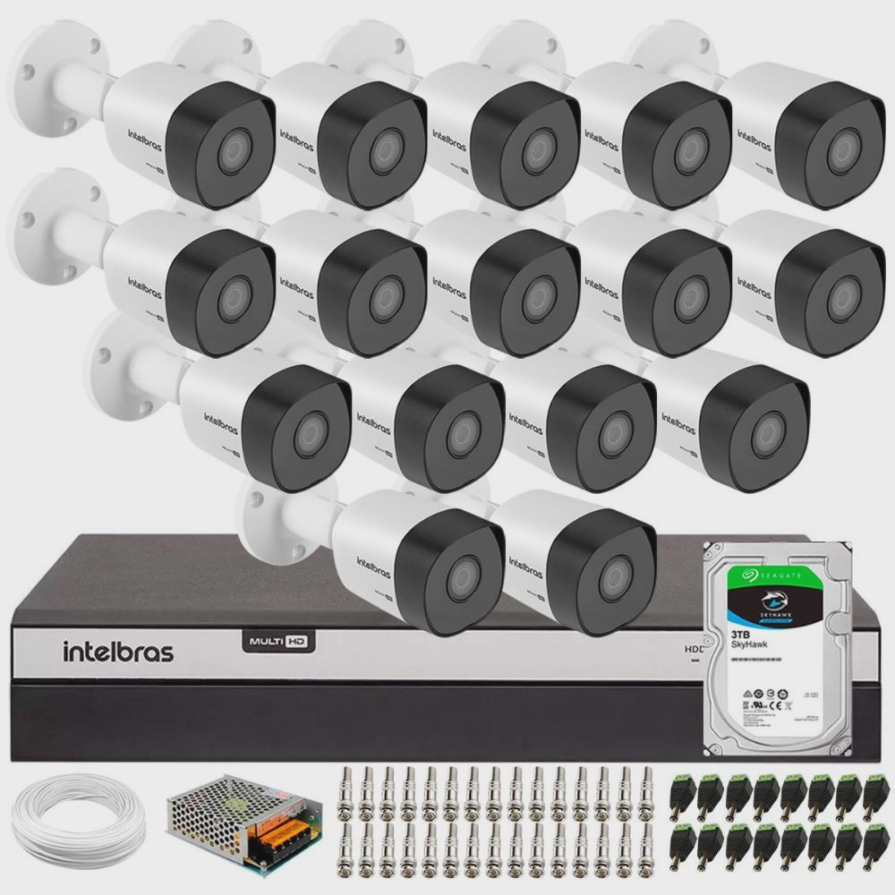Kit 16 Câmeras vhd 3230 B Full HD + dvr Intelbras 16 Canais Full HD