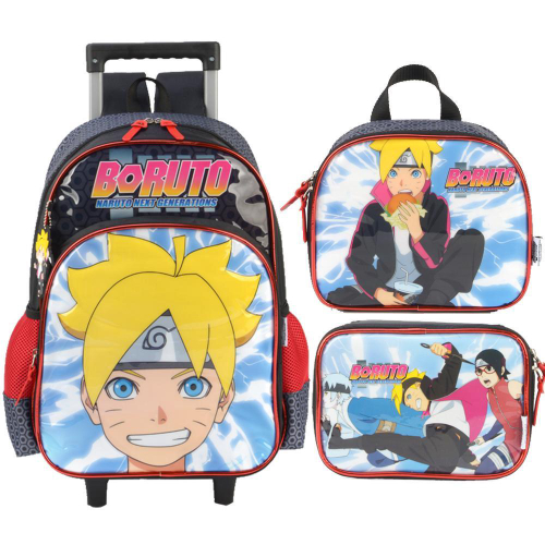 Mochila Escolar Naruto Anime Boruto Rodas Kit Completo+brind