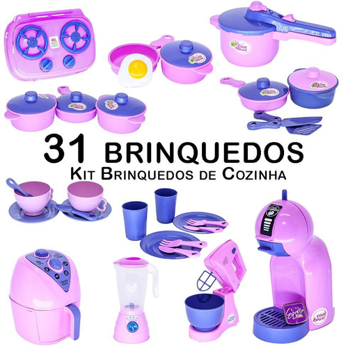 Brinquedo Menina Cozinha Geladeira Comida Eletro Prato 22pç