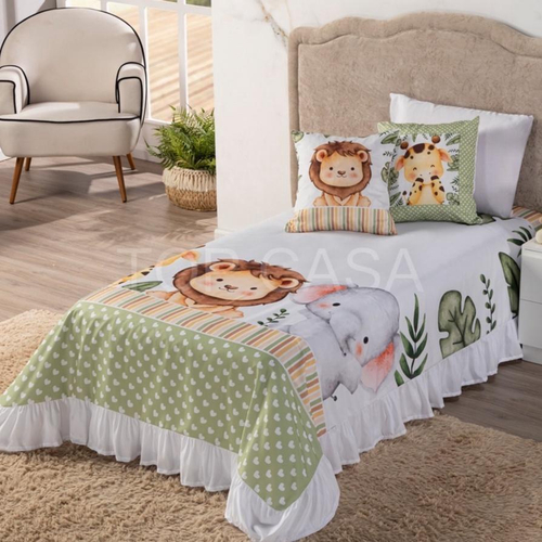 Kit Cobre Leito Infantil Menina Balão Estampado Dupla Face Tecido  Microfibra + Jogo de Cama - 5 Peças