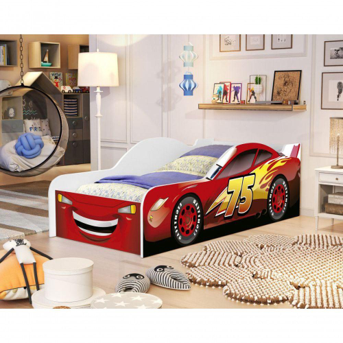 Cama Infantil Carro Drift Azul/Branco c/Colchão