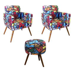 Kit 02 Poltrona Decorativa Nina + Puff Suede Romero Brito Menor preço em Kit 02 Poltrona Decorativa Nina + Puff Suede Romero Brito