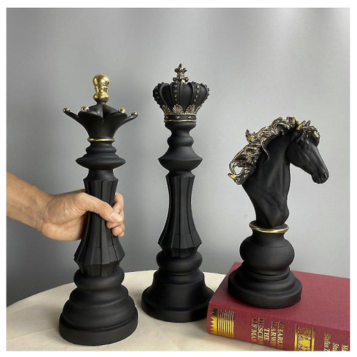 Decoração Peças De Xadrez Preto Rei Rainha E Cavalo Escultura