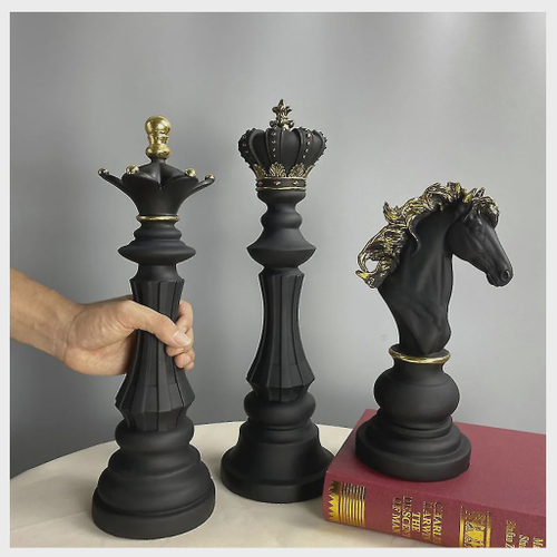 Decoração Peças De Xadrez Rei Rainha E Cavalo Escultura Grande