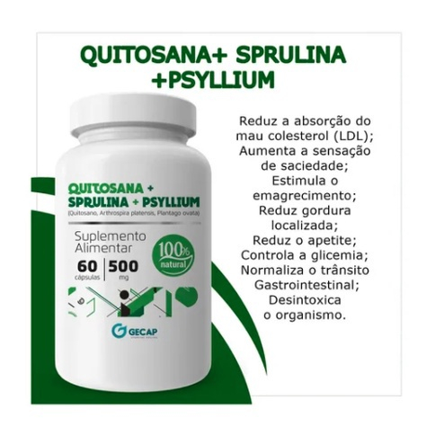 Quitosana Spirulina Psyllium - Kit 5 Frascos - 60 Cáps Cada. Em ...