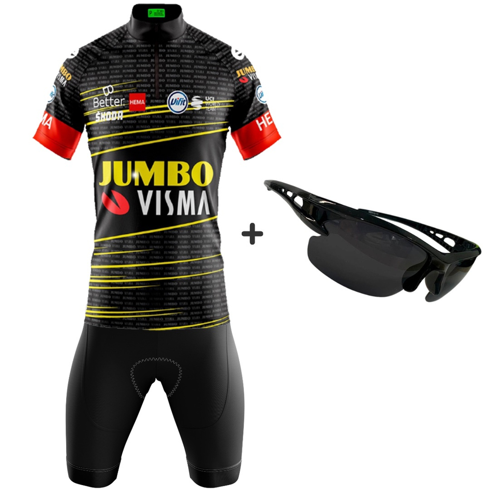 Conjunto Ciclismo Masculina Mtb Manga Curta Jumbo Visma Forro Em Espuma ...