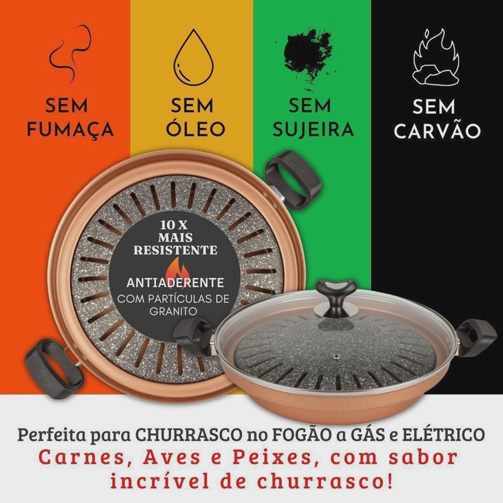 Churrasqueira para Fogão Gás ou Cooktop Eletrico Grill Oriental sem