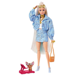 Barbie Loira Extra Com Pet, Jaqueta Azul Fashion Mattel