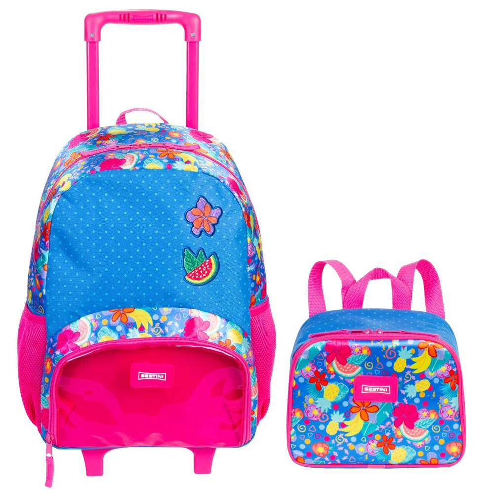 Kit Escolar com Mochila com Carrinho + Lancheira + Estojo Plus