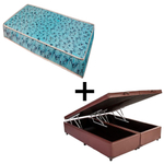 Cama Baú Casal 138 Bipartido Tecido Sintético Marrom Com Colchão Natal Bello Box - 100% Espuma - D23 Azul 55x138x188