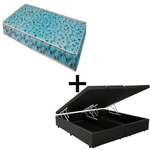 Cama Baú Casal 138 Bipartido Tecido Sintético Preto Com Colchão Natal Bello Box - 100% Espuma - D23 Azul 55x138x188