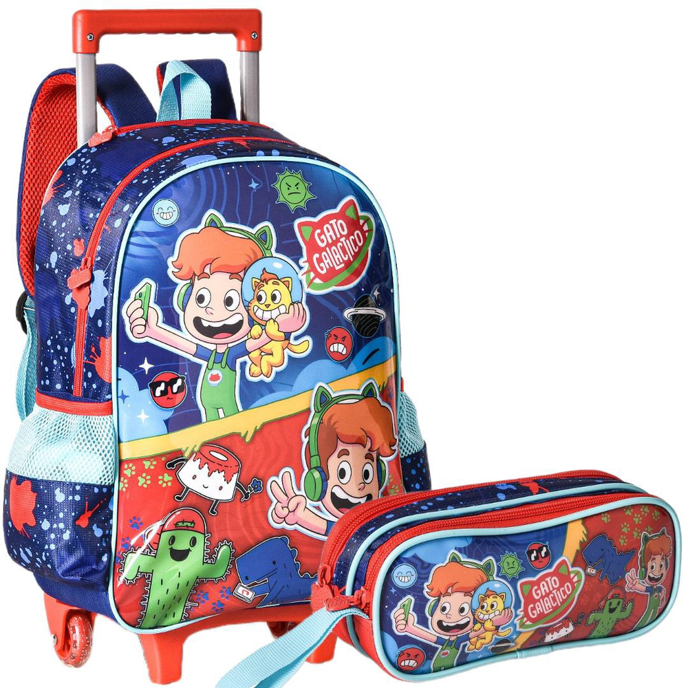 Kit Mochila Escolar Infantil Estojo r Gato Galáctico