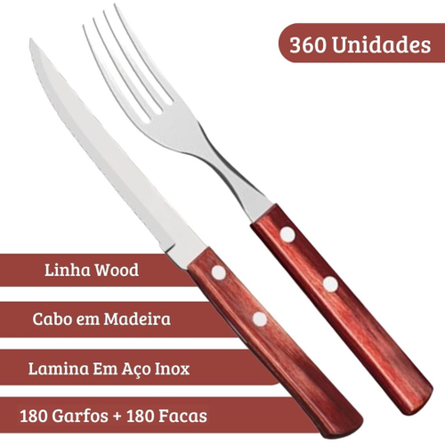 Conjunto De Garfos Inox 10 Peças Cabo de Madeira 19cm