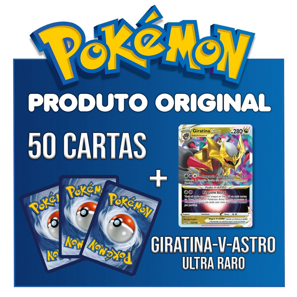 Lote Pokémon 50 Cartas + Giratina-V-ASTRO + Brinde em Promoção na