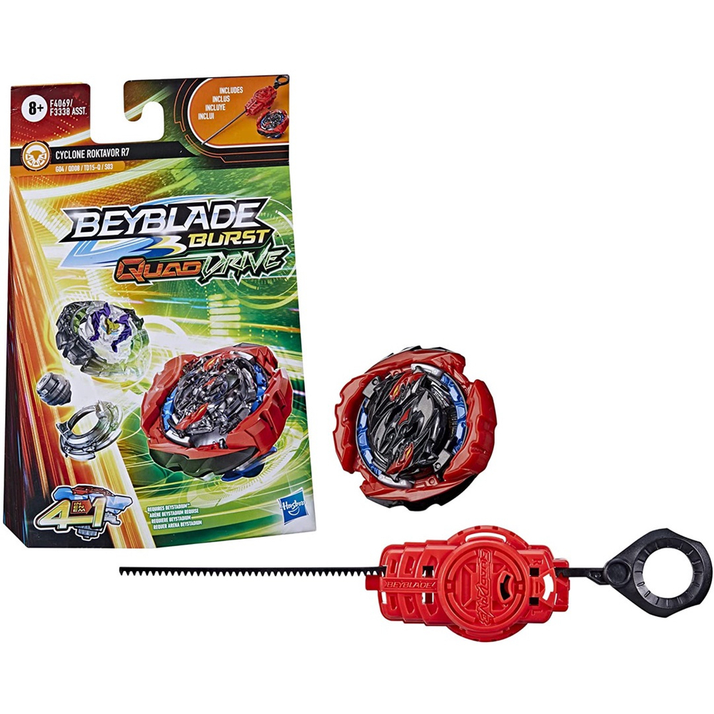 Beyblade Burst Quad Drive Pião com Lançador Kit Iniciante Cyclone Roktavor  R7 - Hasbro F4069