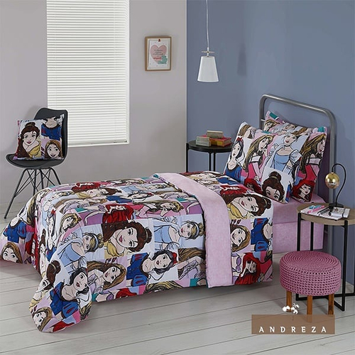 Jogo de cama estampado princesa disney 3d, conjunto capa de